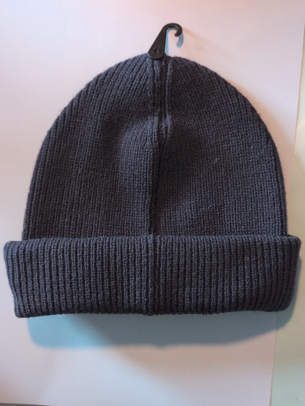 All Saints Charcoal Ribbed Knit Beanie with Embroidered Logo